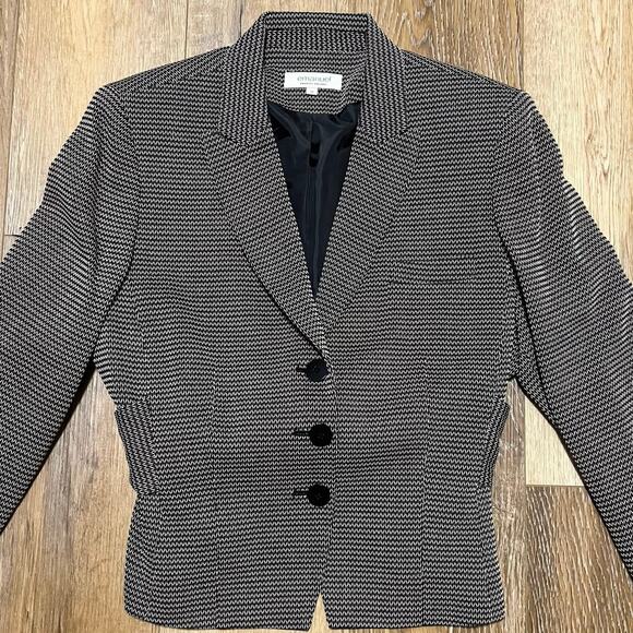 VTG Emanuel Ungaro Houndstooth Wool Blazer 3 Button Tie Back Lined Gray Size 14 - Picture 5 of 11
